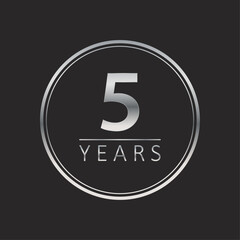 5 years for celebration events, anniversary, commemorative date. silver years logo badge