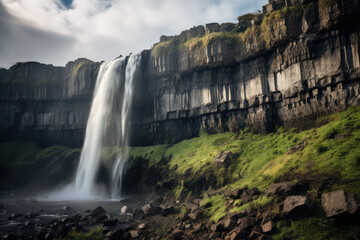 Fototapeta premium Majestic Waterfall Cascading Over Basalt Columns