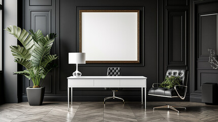 Elegant office interior with a stylish desk and greenery in natural light. Generative AI