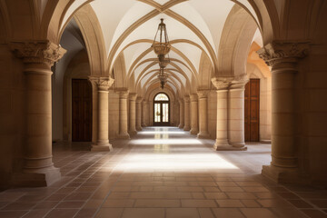 Sunlit Arched Hallway in Classical Architecture Design