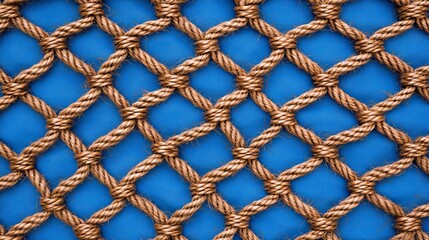 Fototapeta premium Nautical Rope Net Pattern on Blue Background Texture Design Nautical Marine Boat Fishing Net