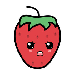 Kawaii strawberry with cute black eyes. Kawaii fruit with emotional face
