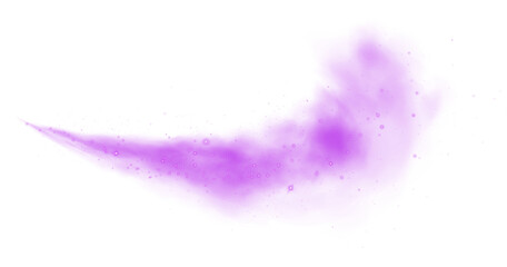 Magic purple cigarette smoke. Magic purple smoke with glitter and small particles of twinkling stars. Fog with luminous particles. Purple vapor with stardust. Morning fog over land or water surface. M