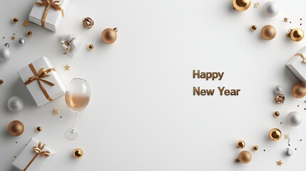 Fototapeta premium Celebrate the new year with sparkling gold text on a festive white background