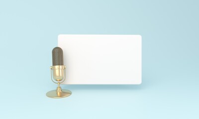 Vintage Microphone with Blank Card on Light Blue Background