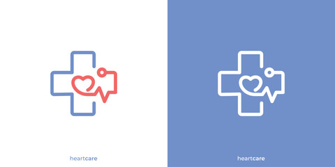 Heart Care Logo Designs. Stethoscope Healthcare with Minimalist Outline Lineart Style. Medical Health Logo, Icon, Symbol, Vector, Design Inspiration.