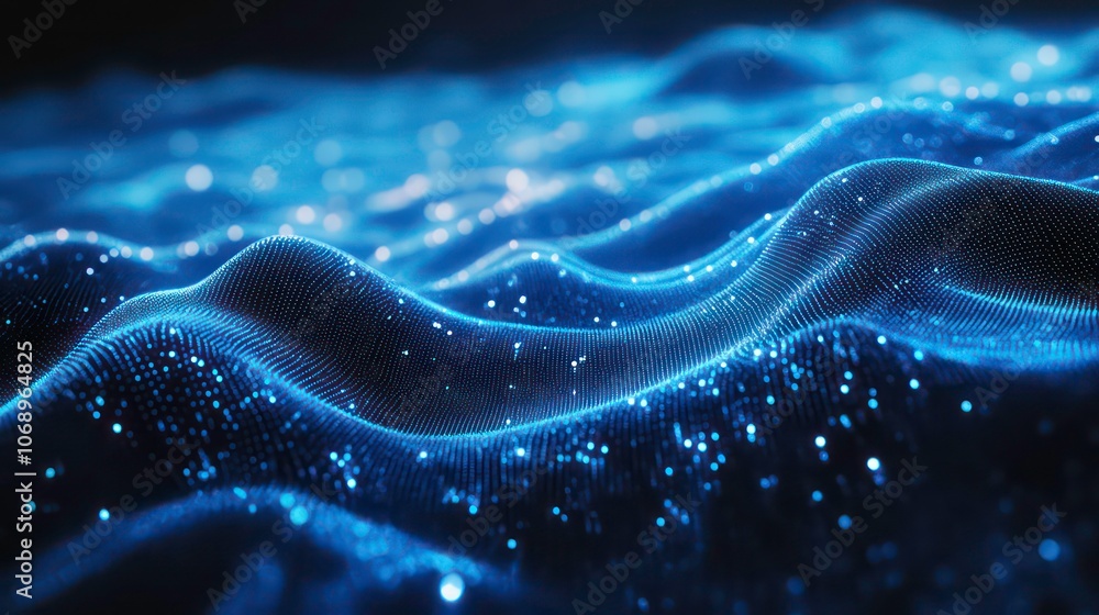 Poster blue neon color abstract technology background, network light effect. concept visualization of sound