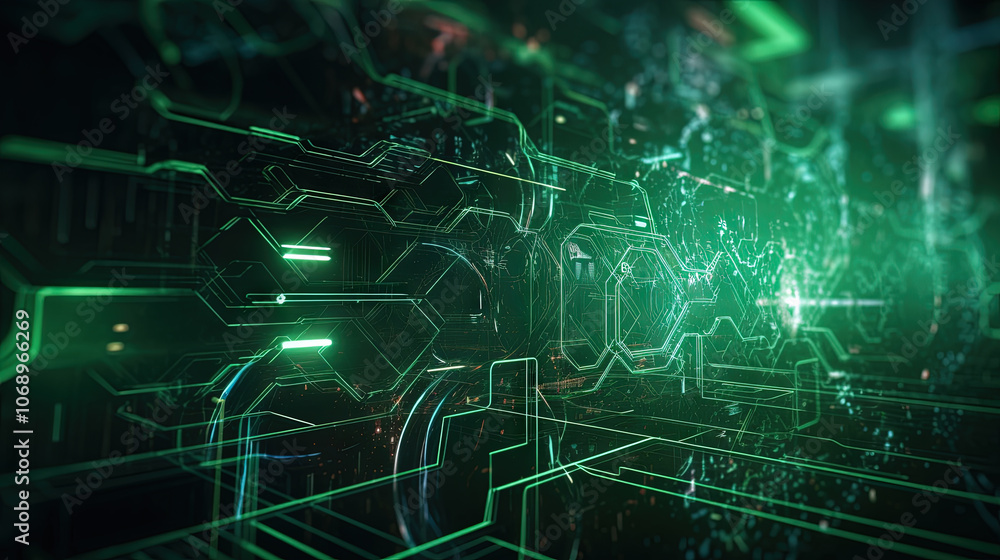 Aufkleber abstract light streaks in a dynamic digital space with glowing green elements