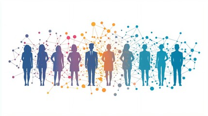 silhouettes of diverse team professionals business individuals connected by lines dots symbolizing network connections