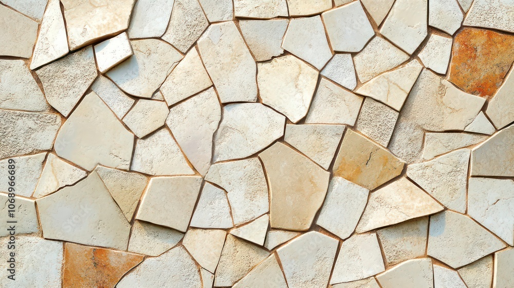Poster A textured surface of irregularly shaped light-colored stones arranged in a mosaic pattern.
