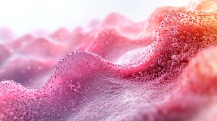 Obraz premium Pink textured wave-like landscape with tiny bubbles, abstract skincare and science concept