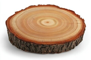 Cross section of tree trunk showing growth rings , isolated on white background,  , copy space for text,