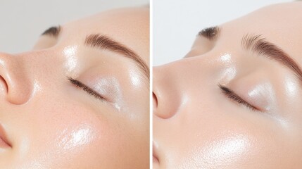 Close-up transformation of poreless smooth skin after skincare treatment, perfect for beauty ads, spa marketing, and skincare product campaigns