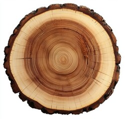 Cross section of tree trunk showing growth rings , isolated on white background,  , copy space for text,