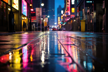 Rainy Night in Neon-Lit City Street