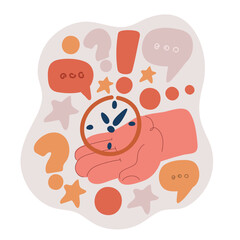 Cartoon vector illustration of a clock face held in hands, symbolizing time, control, and the value of moments