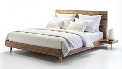 bed with pillows isolated on white