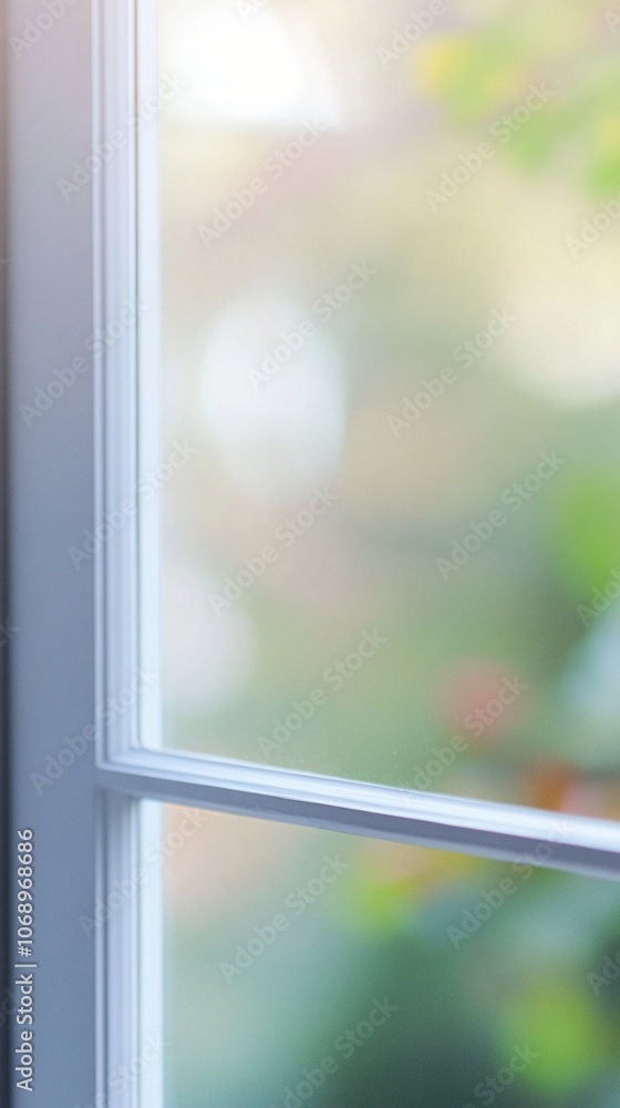 Aufkleber serene view through a partially visible window frame, offering a soft, blurred glimpse of nature out