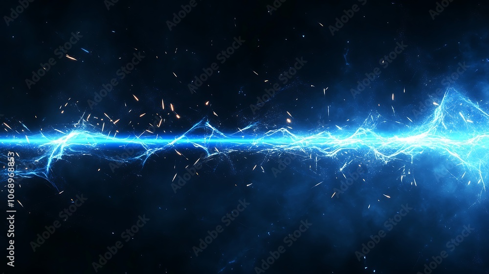 Poster a beam of blue energy streaks across a dark background, creating a dramatic and powerful image.