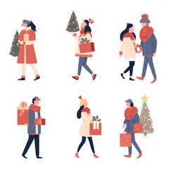 Festive Holiday Season Shopping and Cheer Vector Set