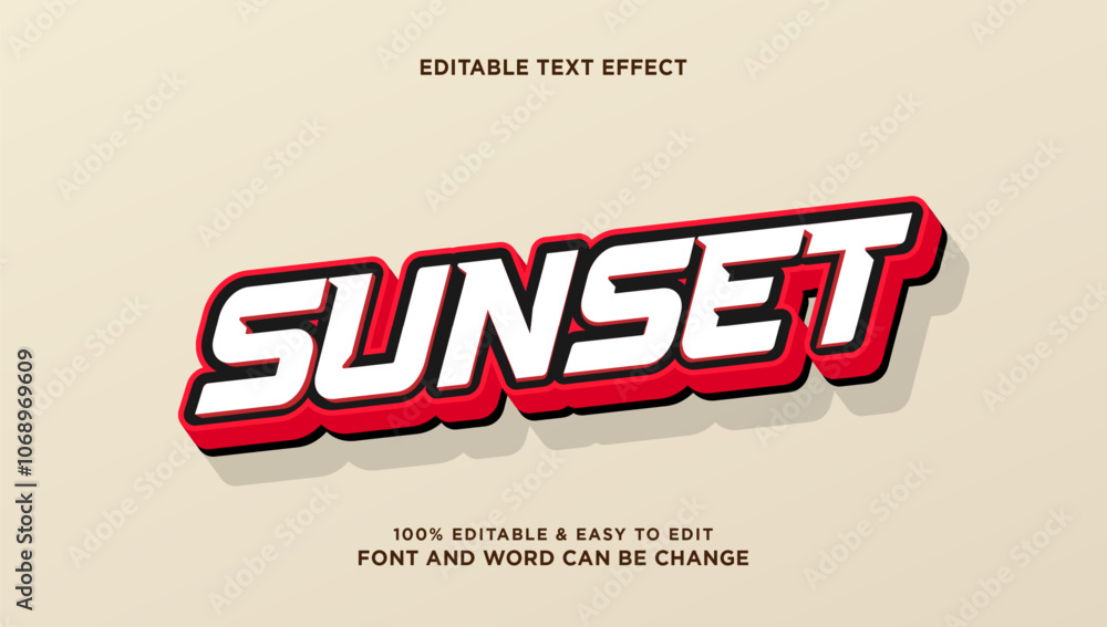 Poster sunset text effect with 3d style that can be edited