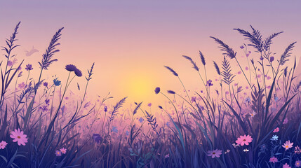 A beautiful sunset over a field of wildflowers.