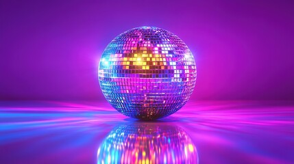 Obraz premium Disco ball sphere with colorful disco lights for party nights , wallpaper background with copy space 4k