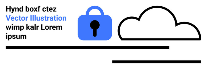 Blue lock icon, cloud outline, and text elements highlighting security and data protection themes. Ideal for security presentations, tech blogs, cloud storage services, online safety tips