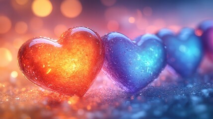 Obraz premium Colorful Glass Hearts with Bokeh Background