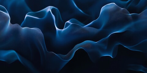 Obraz premium Intricate waves of translucent blue fabric-like textures flowing in a dark abstract background
