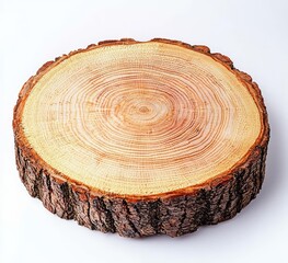 Slice of fresh oak wood on a white background , isolated on white background,  , copy space for text,