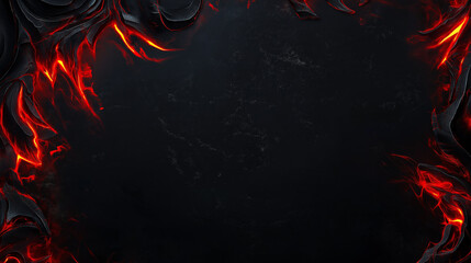Fiery lava texture frame on dark background. Border, postcard, banner, card. Empty copy space for design.  