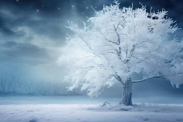 Enchanted Winter Wonderland with Frosted Tree