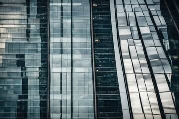 Obraz premium Double exposure of glass building in urban environment, symbolizing global business background filled with digital data visualization representing advanced cyber security.