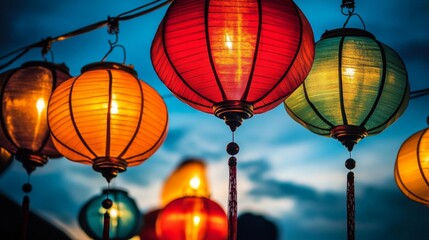 Colorful Lanterns Against a Dramatic Sky