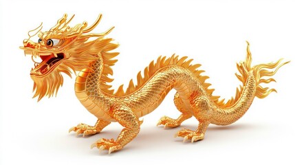 Fototapeta premium Chinese golden dragon isolated on white. Golden traditional chinese dragon isolated on white