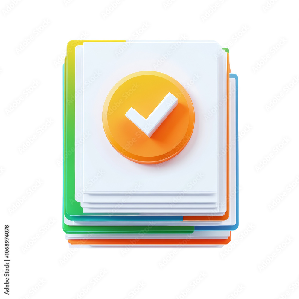 Poster 3d document stack icon with approval check