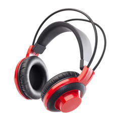 red and black headphones isolated on white background suitable for listening to music or playing...