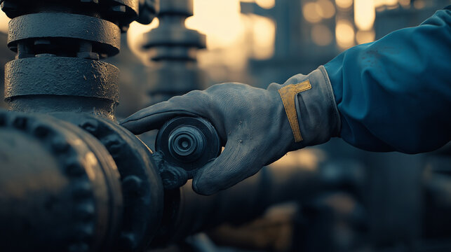 Hands-on Expertise: Field Engineer's Detailed Inspection of Pipeline Components During Routine Maintenance Check at Dusk