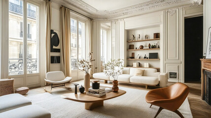 home interior design of modern living room in parisian apartment