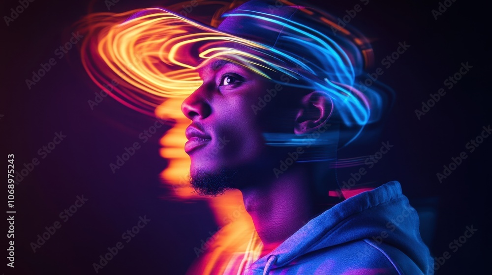 Poster dynamic portrait with colorful light trails