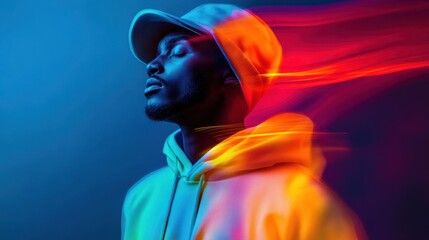 Vibrant Portrait of a Man with Light Trails