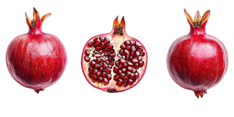 Fresh Pomegranates Displayed in Three Ways
