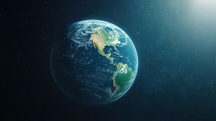 Obraz premium Earth planet in space orbit wallpaper, blue and green world globe illustration, global environmental concept background, 3D ecological sphere visual, Earth Day atmosphere HD