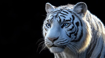 Closeup head of White siberian tiger on black background. Wildlife animal. digital art