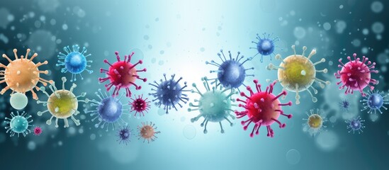 Colorful Viruses Floating in a Luminous Space