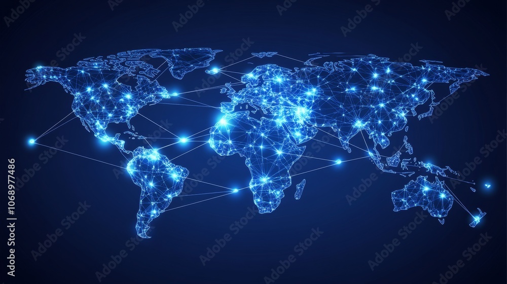 Aufkleber digital global network map with bright connections
