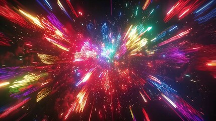 Obraz premium New Year Celebration: Vibrant fireworks display against dark night sky symbolizing new beginnings, dynamic burst of light captured with wide-angle lens, ample copy space for text or design elements