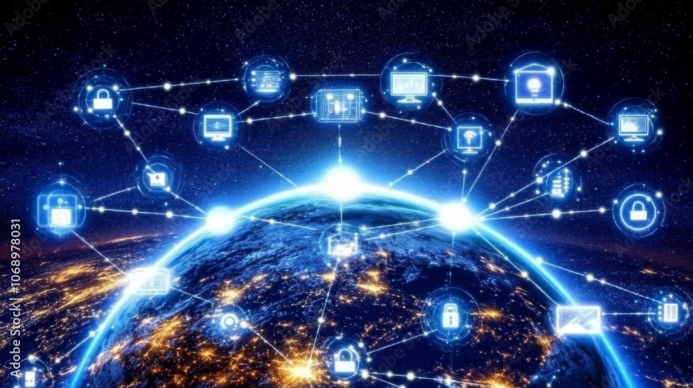Poster global network and technology connection visualization