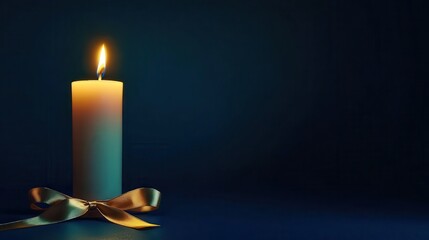 Festive Candle with Gold Ribbon and Soft Glow